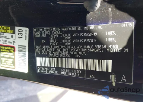 2015 Toyota Sienna Se 8 Passenger/Se Premium 8 Passenger из США, поврежденный, VIN 5TDXK3DC2FS605206